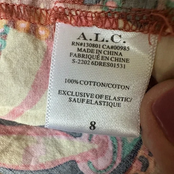 ALC Adelle Tiered Halter Dress Midi Length Tropical Print Size 8 Cotton Vacation - Picture 7 of 8